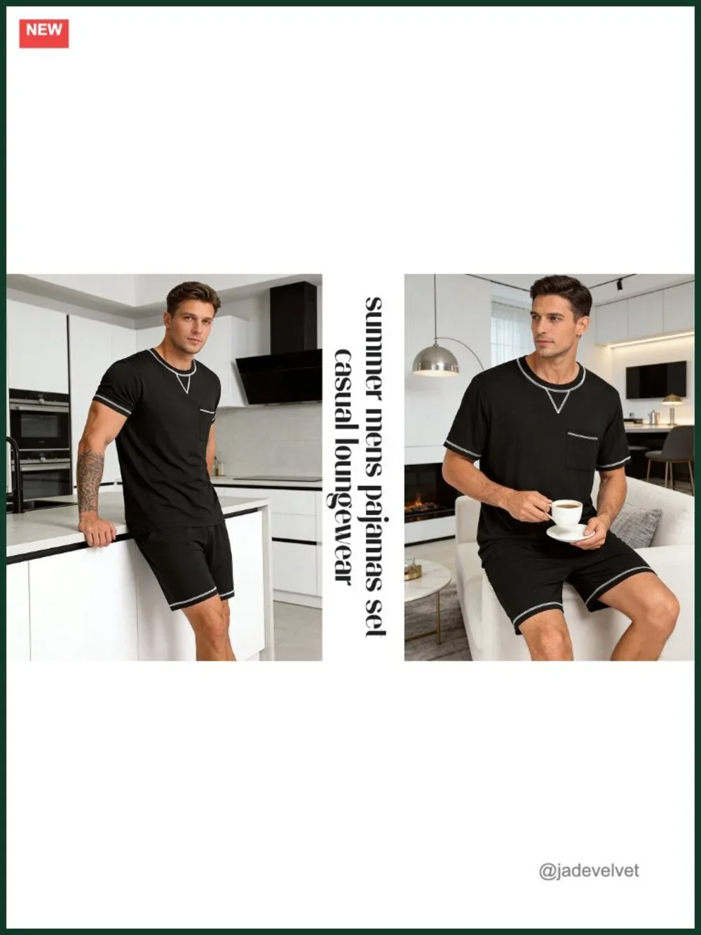 Men's Pajama Set Short Sleeve 2-Piece Lounge Set with Pockets